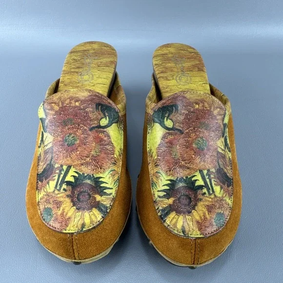 Icon Wearable Art Womens 6 Clogs Mules Clog Wedge Floral Boho Sun Flower Studded - Picture 3 of 12